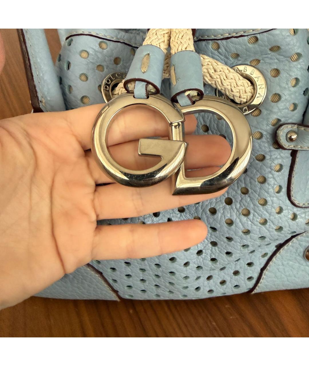 DOLCE&GABBANA Голубая кожаная сумка тоут, фото 7