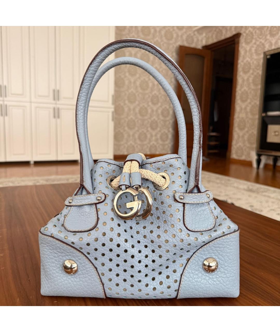 DOLCE&GABBANA Голубая кожаная сумка тоут, фото 9