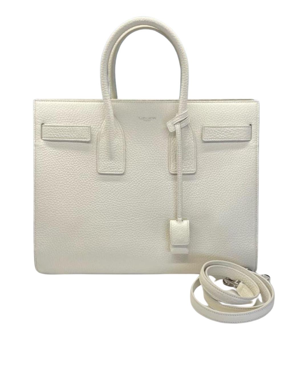 SAINT LAURENT Белая кожаная сумка тоут, фото 1