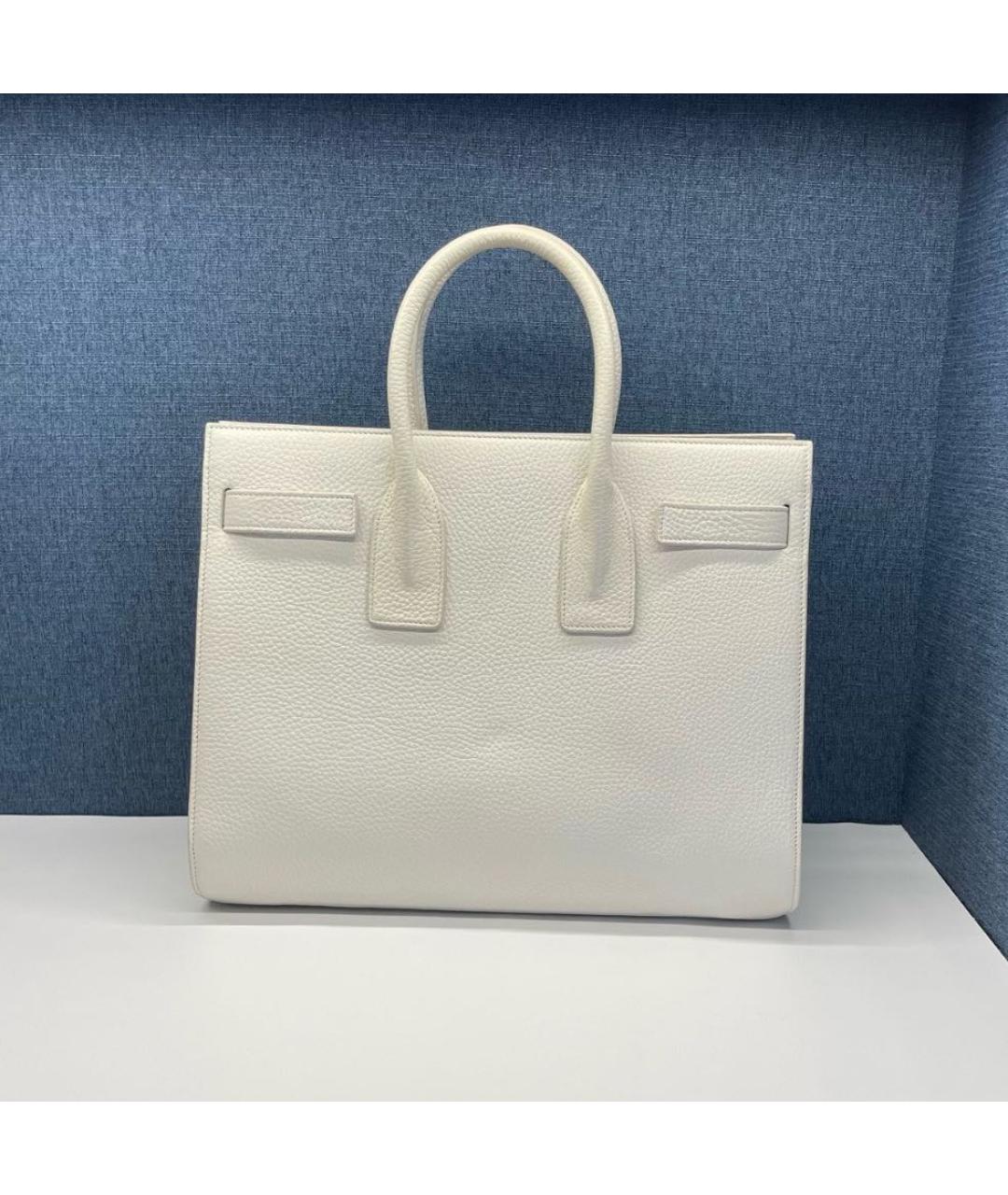 SAINT LAURENT Белая кожаная сумка тоут, фото 3