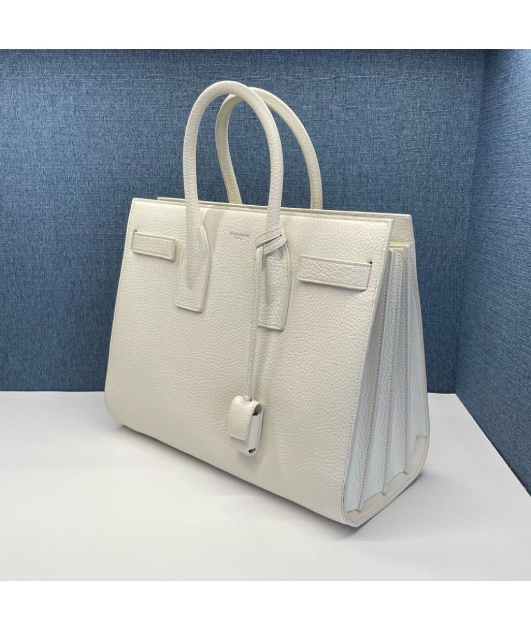 SAINT LAURENT Белая кожаная сумка тоут, фото 4