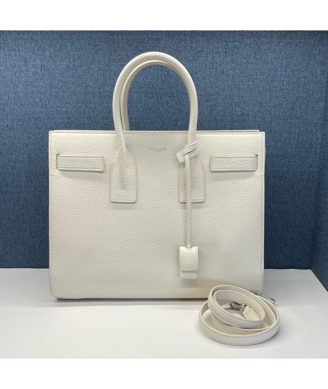 SAINT LAURENT Белая кожаная сумка тоут, фото 7
