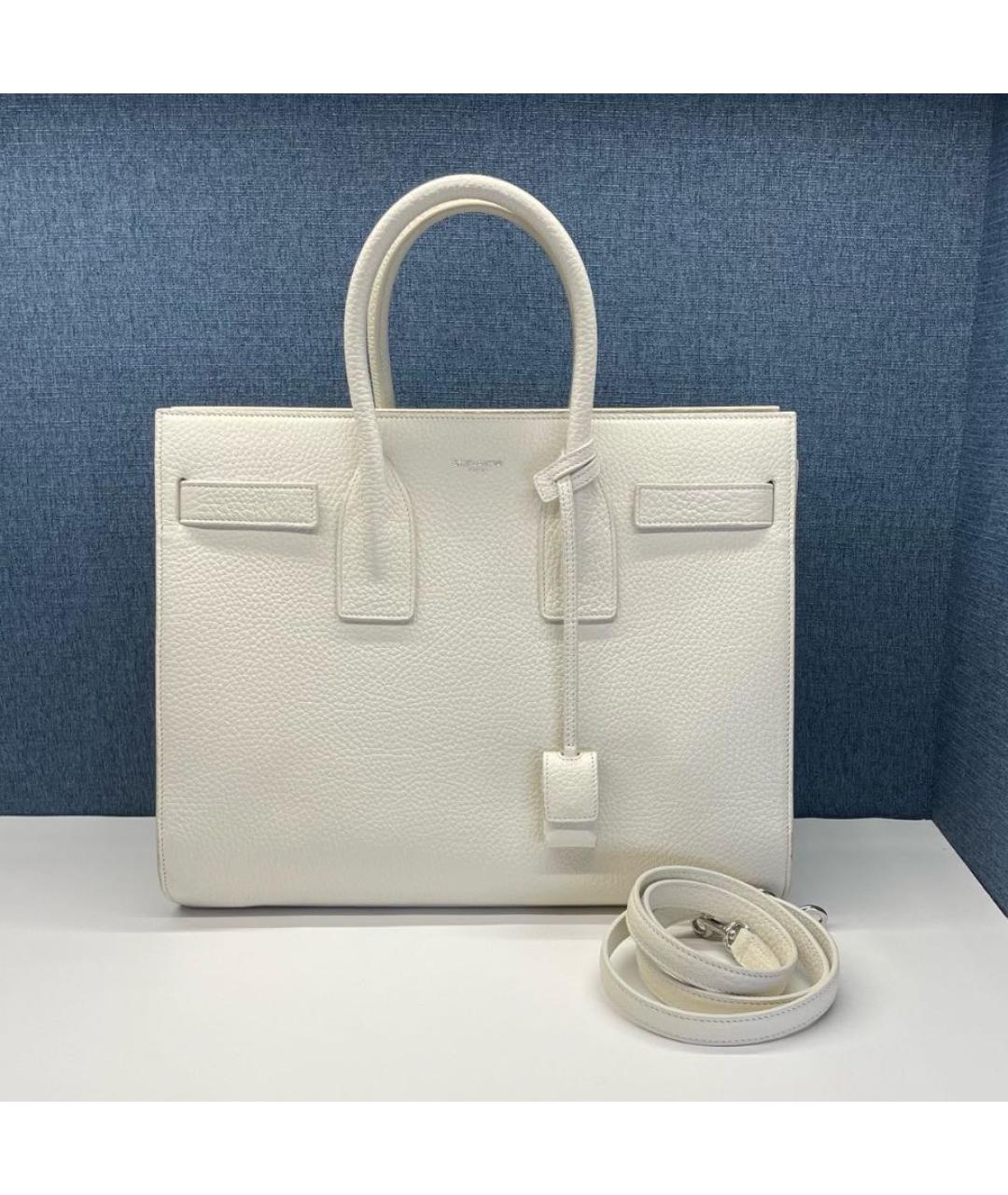 SAINT LAURENT Белая кожаная сумка тоут, фото 2