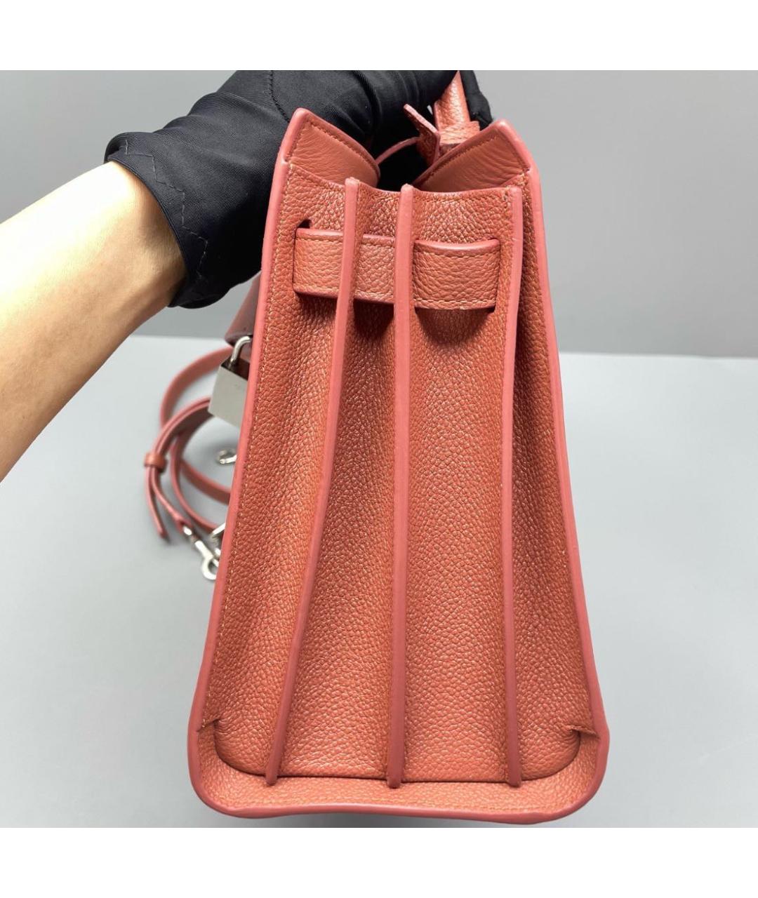 SAINT LAURENT Коралловая кожаная сумка тоут, фото 5