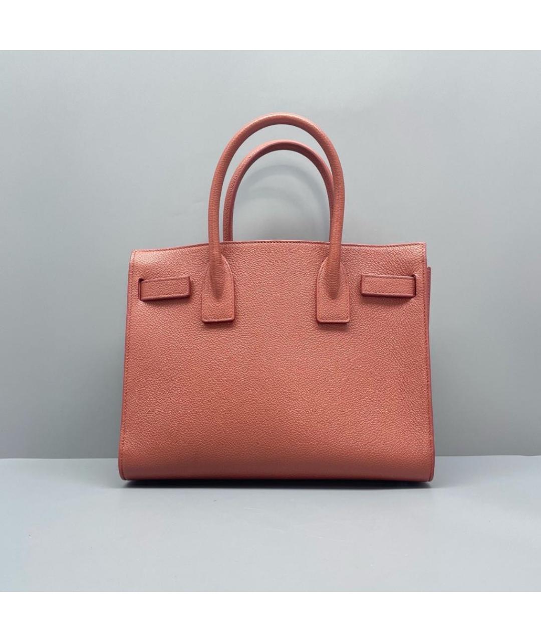 SAINT LAURENT Коралловая кожаная сумка тоут, фото 3
