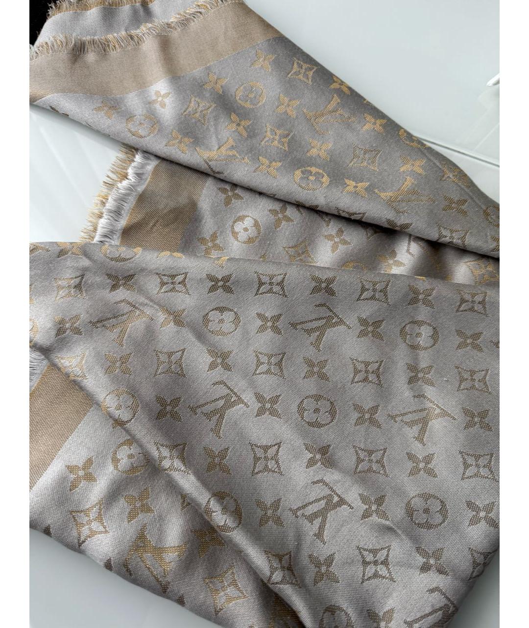 LOUIS VUITTON Бежевый шелковый платок, фото 5
