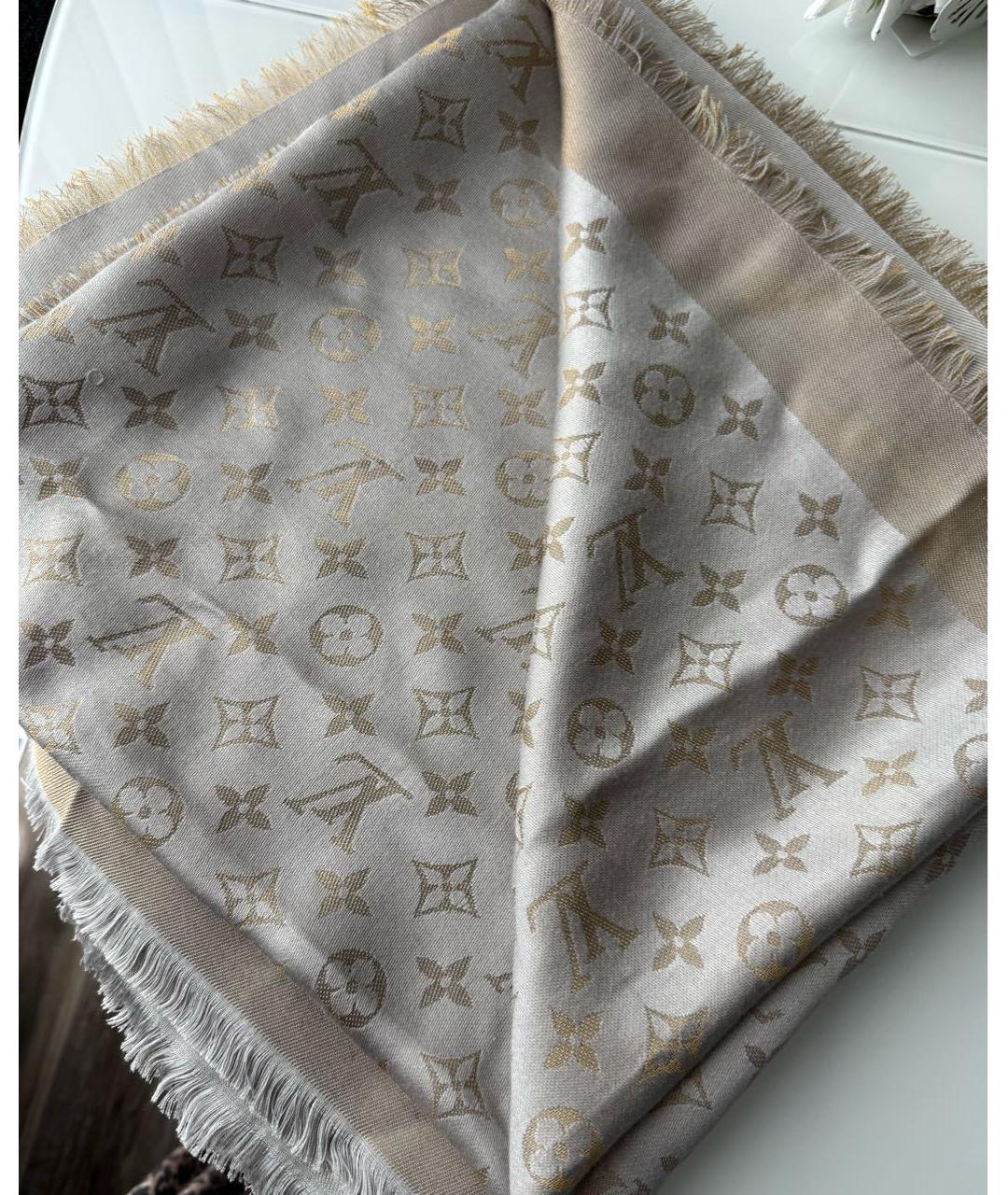 LOUIS VUITTON Бежевый шелковый платок, фото 2