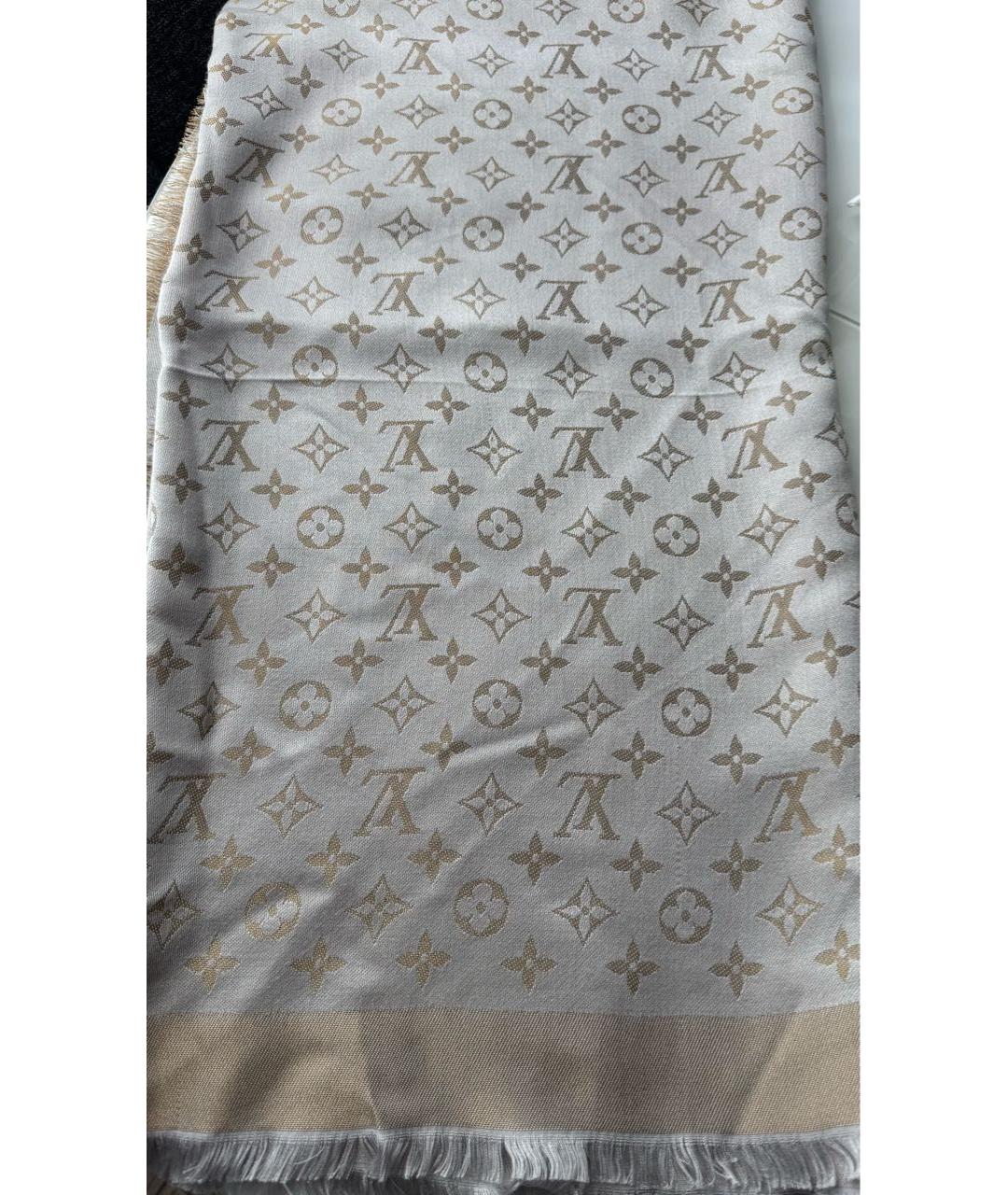 LOUIS VUITTON Бежевый шелковый платок, фото 7