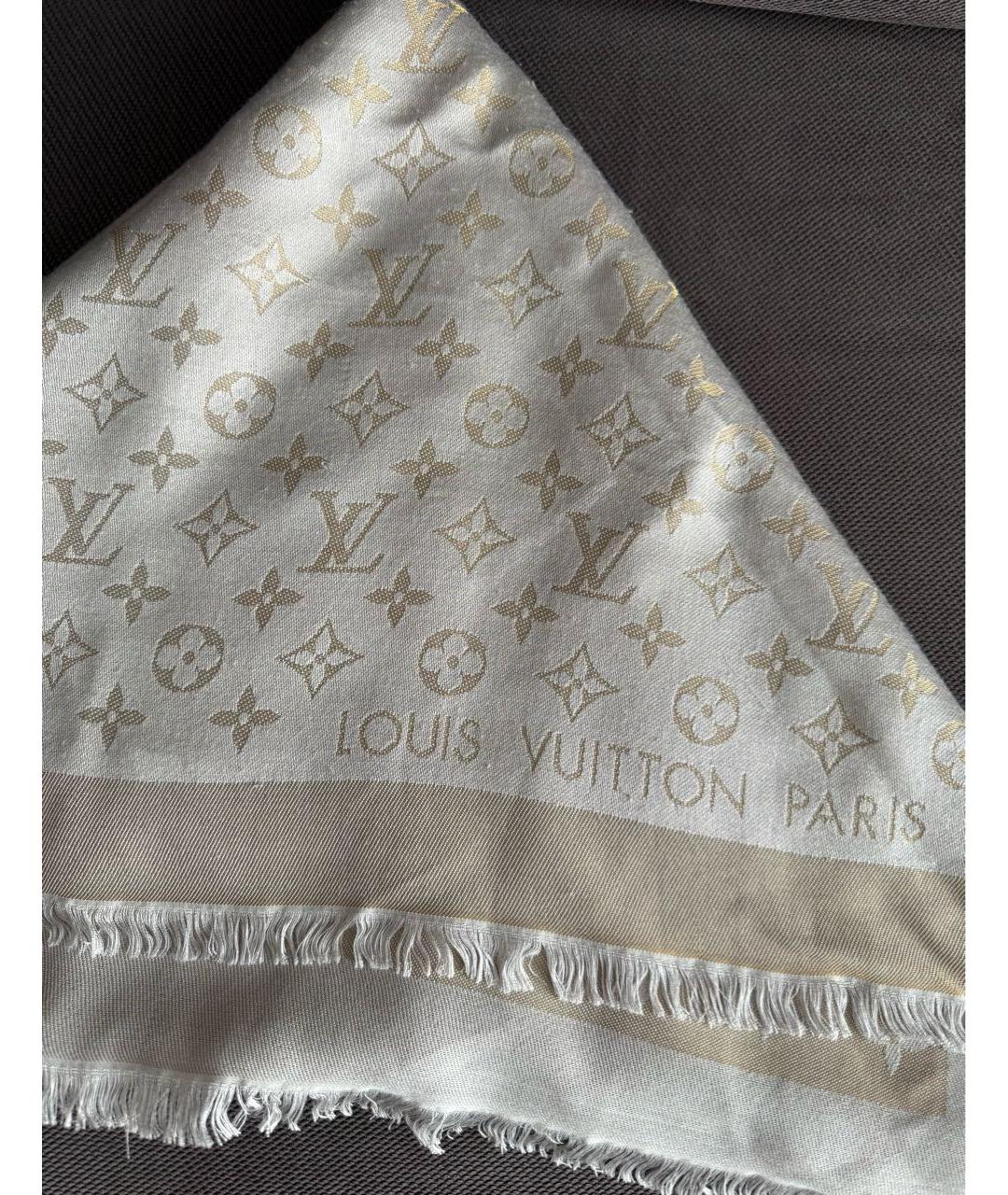 LOUIS VUITTON Бежевый шелковый платок, фото 8
