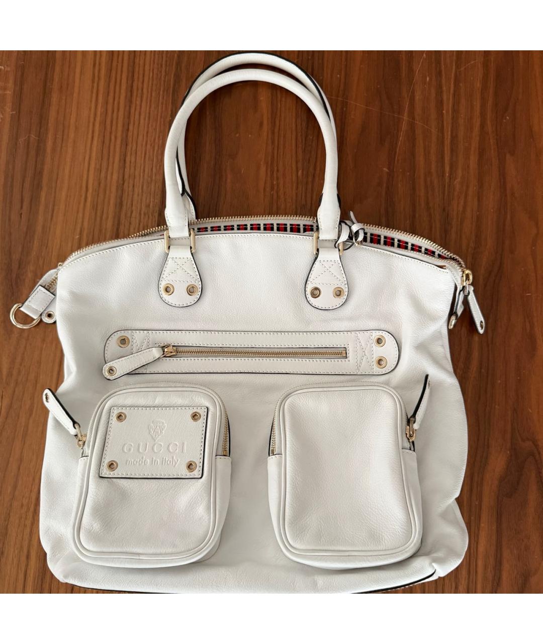 GUCCI Белая кожаная сумка тоут, фото 6