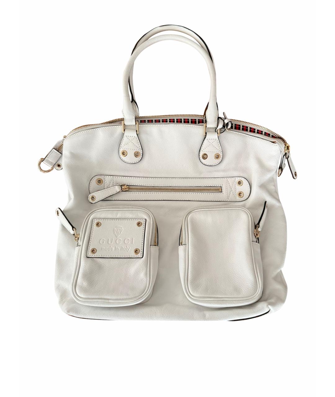 GUCCI Белая кожаная сумка тоут, фото 1