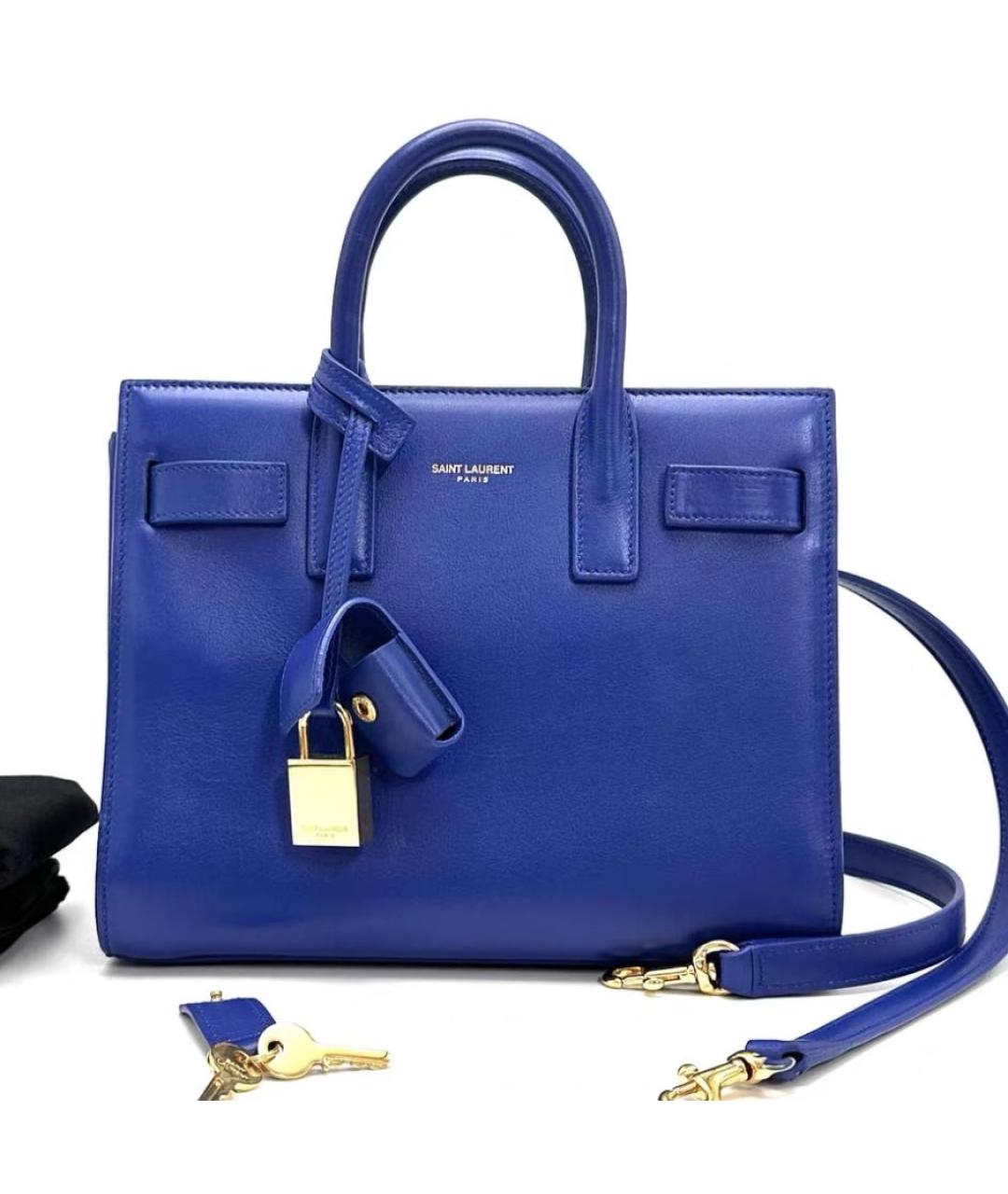 SAINT LAURENT Синяя кожаная сумка тоут, фото 2