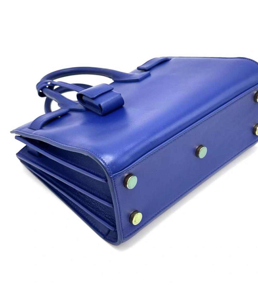 SAINT LAURENT Синяя кожаная сумка тоут, фото 4