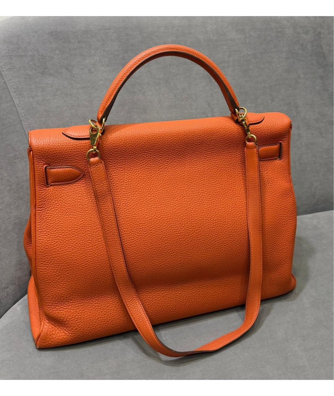 HERMES Оранжевая кожаная сумка с короткими ручками, фото 2