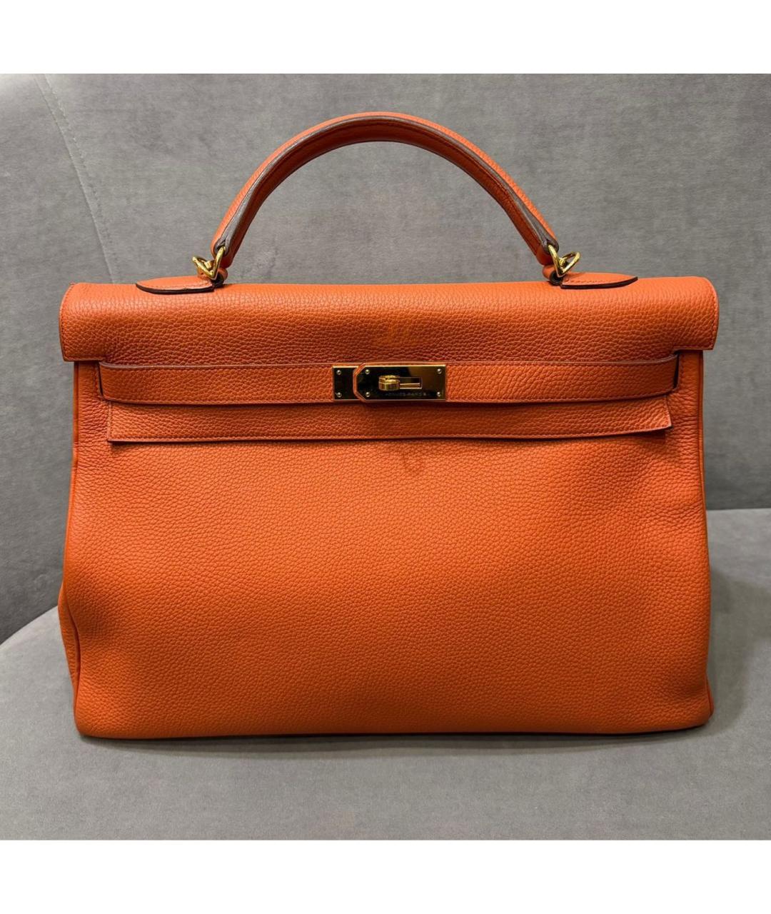HERMES Оранжевая кожаная сумка с короткими ручками, фото 3