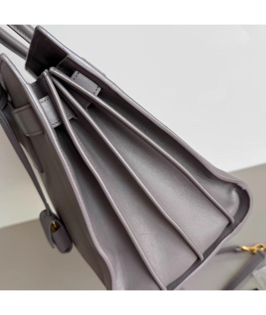 SAINT LAURENT Серая кожаная сумка с короткими ручками, фото 3