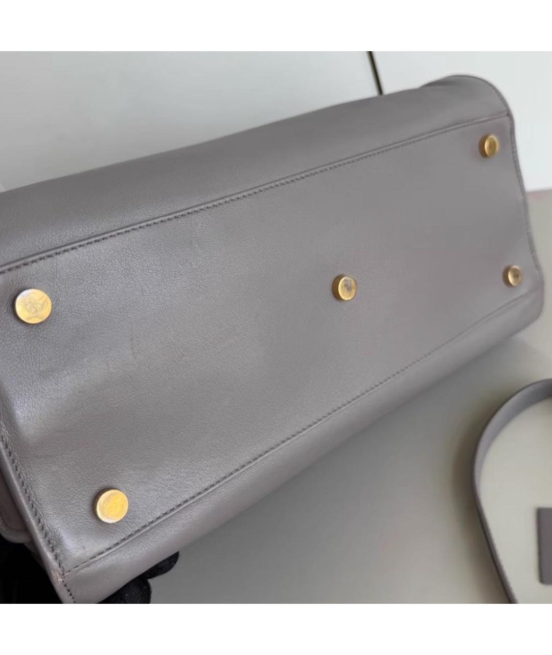 SAINT LAURENT Серая кожаная сумка с короткими ручками, фото 5