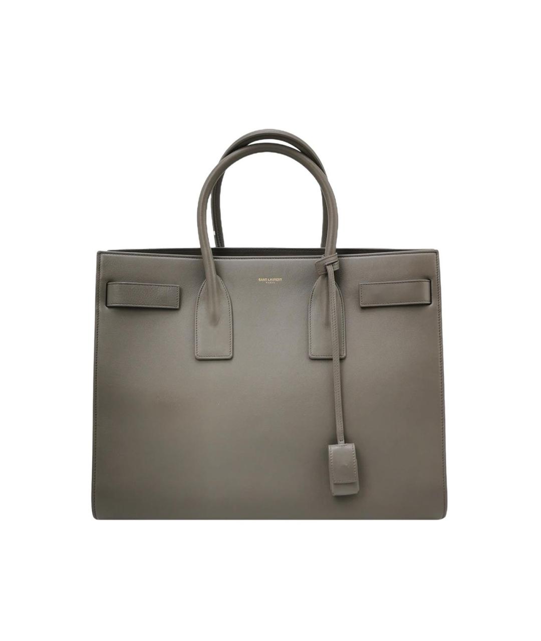 SAINT LAURENT Серая кожаная сумка с короткими ручками, фото 6
