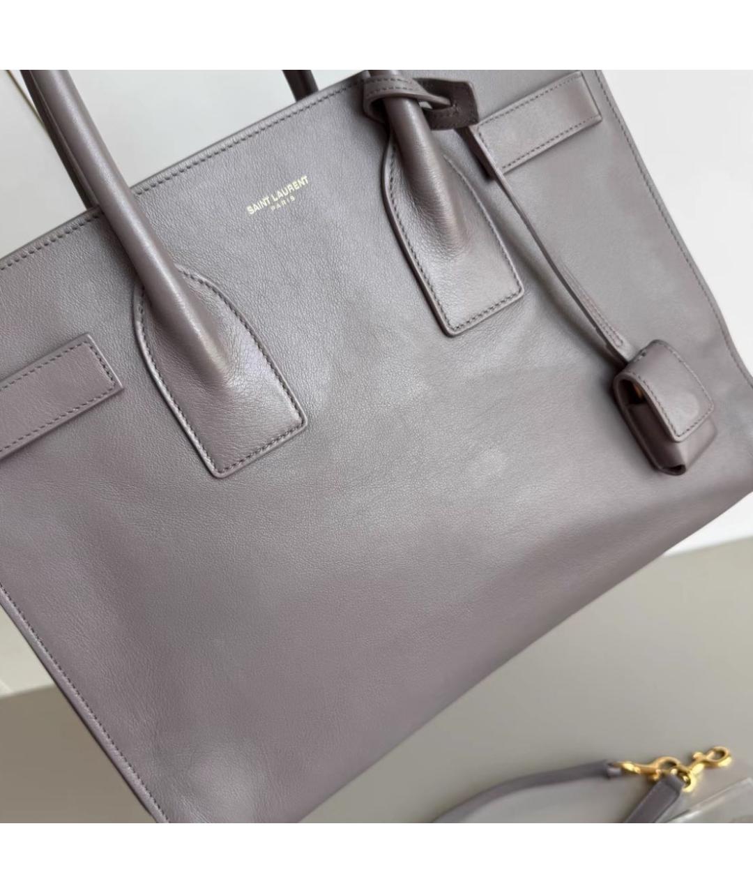 SAINT LAURENT Серая кожаная сумка с короткими ручками, фото 2