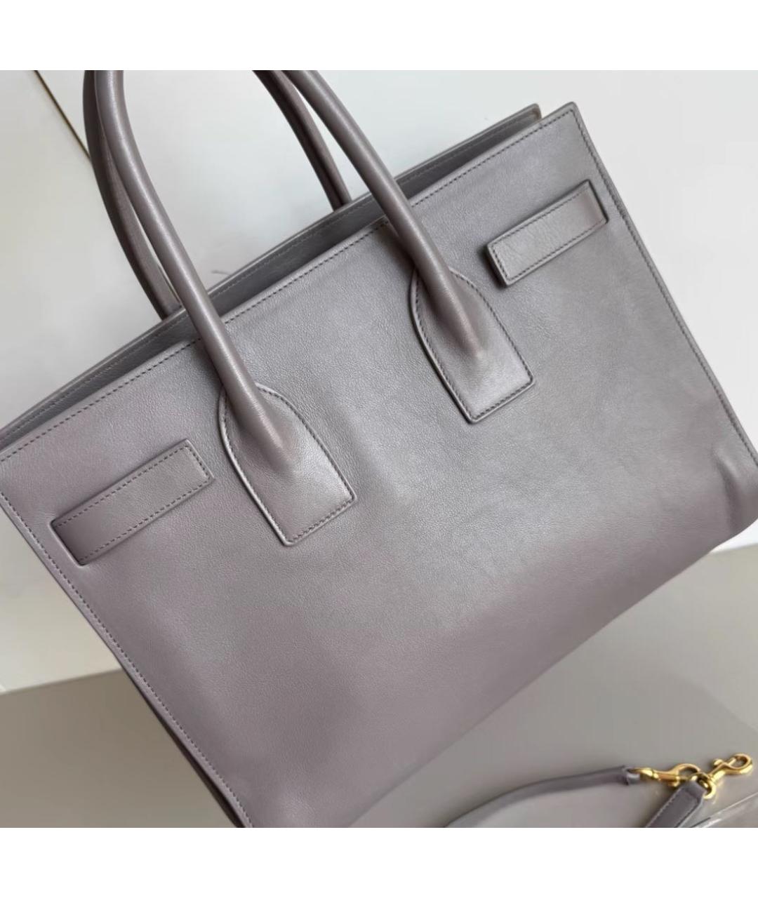 SAINT LAURENT Серая кожаная сумка с короткими ручками, фото 4