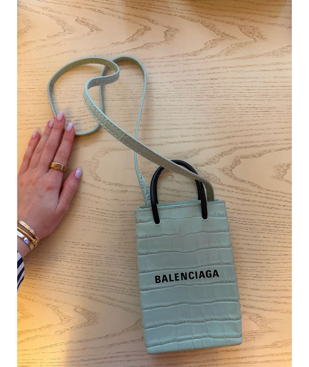 BALENCIAGA Бирюзовая кожаная сумка через плечо, фото 5