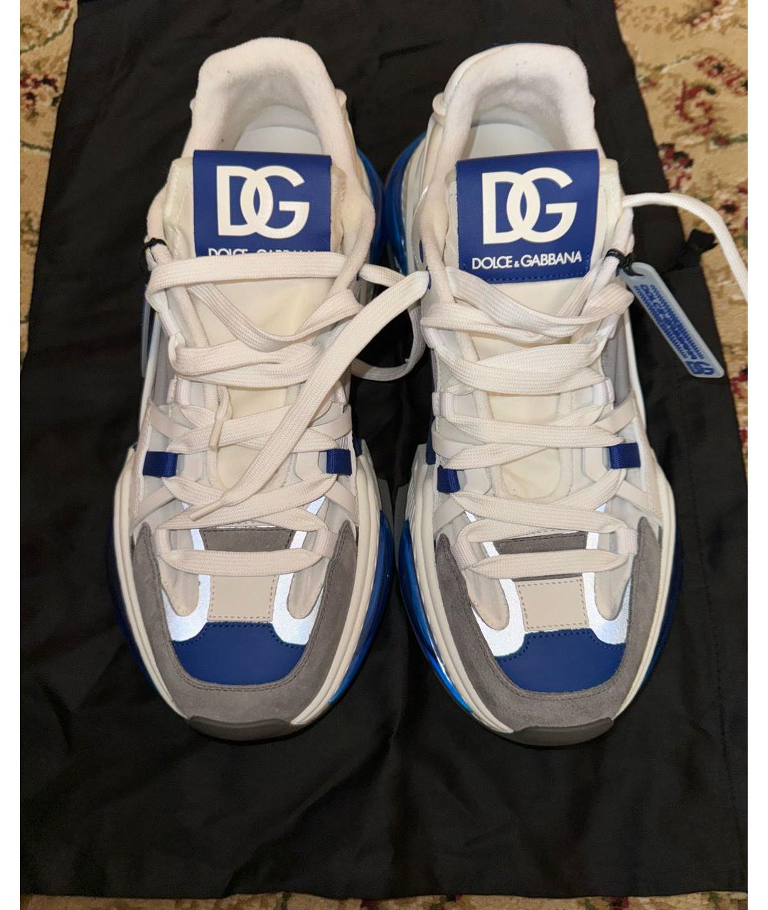 DOLCE&GABBANA Синие текстильные низкие кроссовки / кеды, фото 2