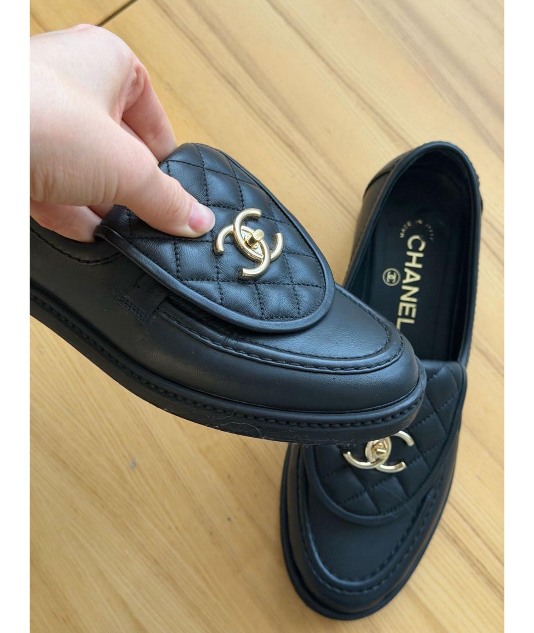 CHANEL Черные кожаные лоферы, фото 3