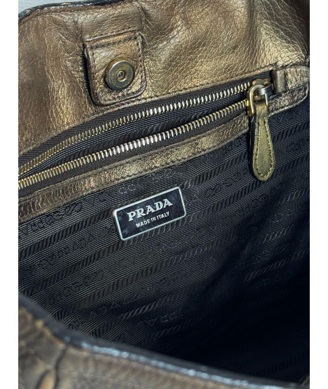 PRADA Золотая кожаная сумка тоут, фото 4
