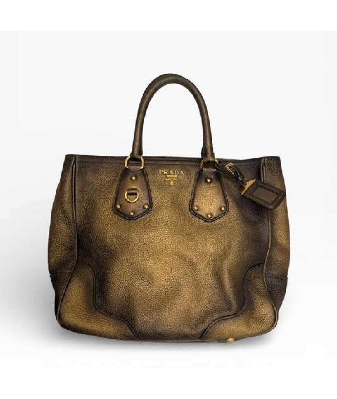 PRADA Золотая кожаная сумка тоут, фото 9