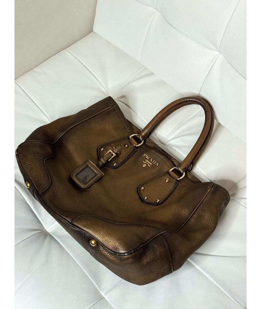 PRADA Золотая кожаная сумка тоут, фото 2