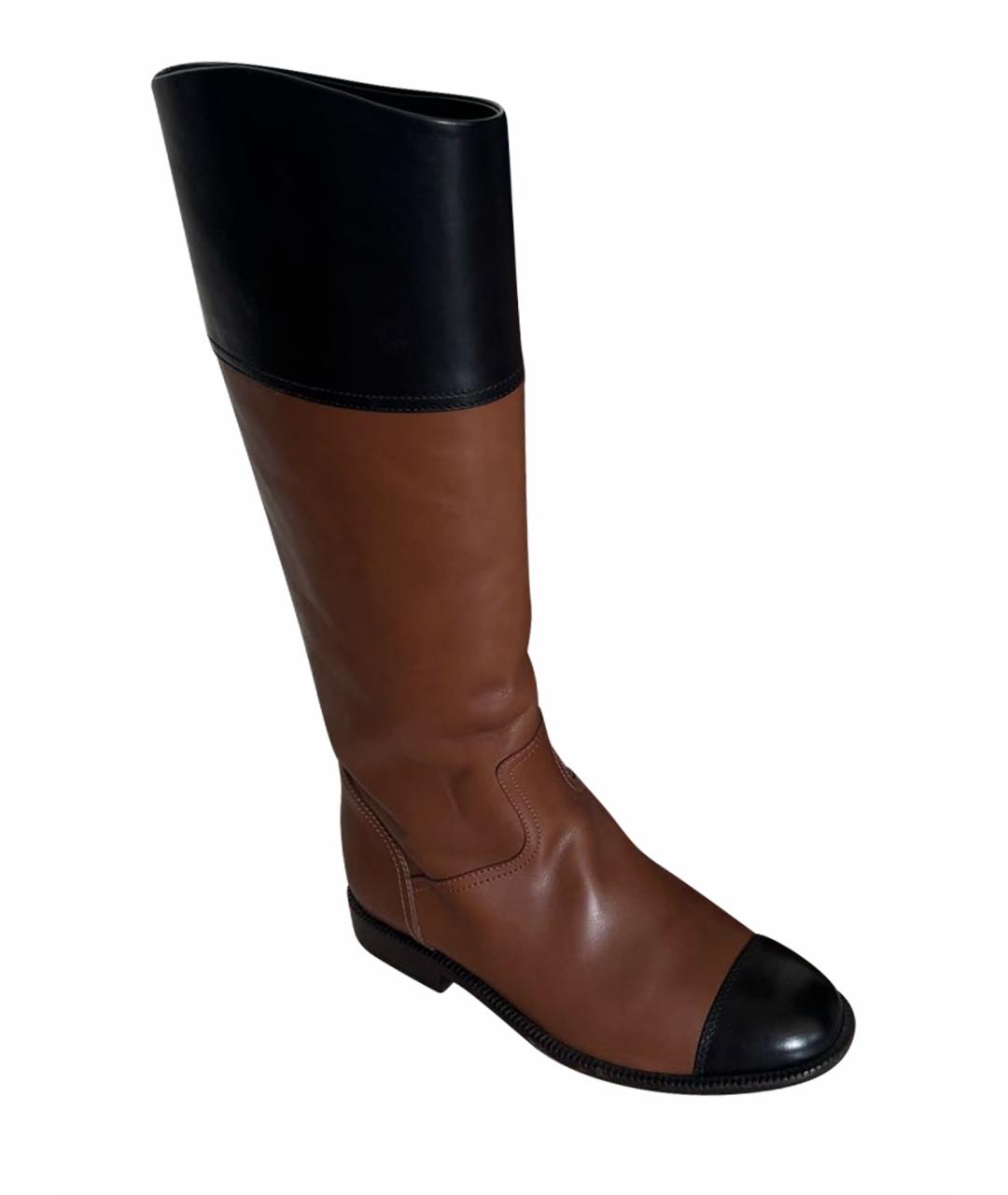 CHANEL Коричневые кожаные сапоги, фото 1