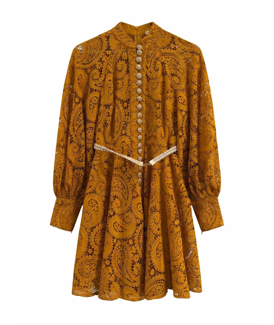 ZIMMERMANN Горчичное кружевное коктейльное платье, фото 1