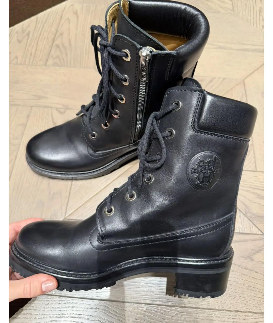 HERMES Черные кожаные ботинки, фото 5