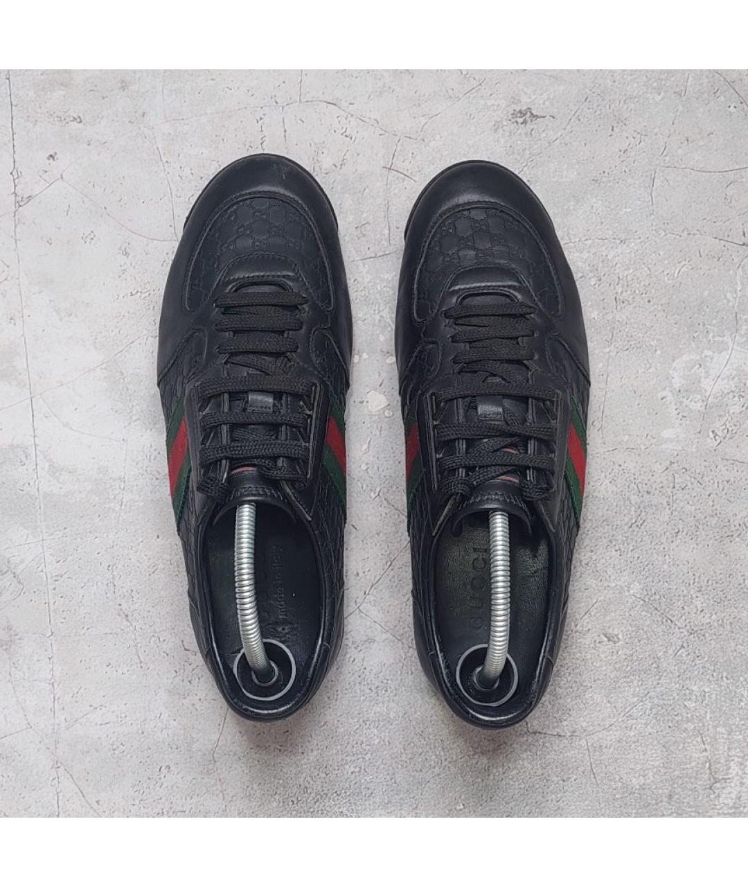 GUCCI Черные кожаные низкие кроссовки / кеды, фото 3