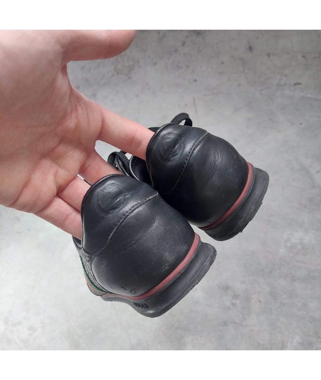 GUCCI Черные кожаные низкие кроссовки / кеды, фото 4