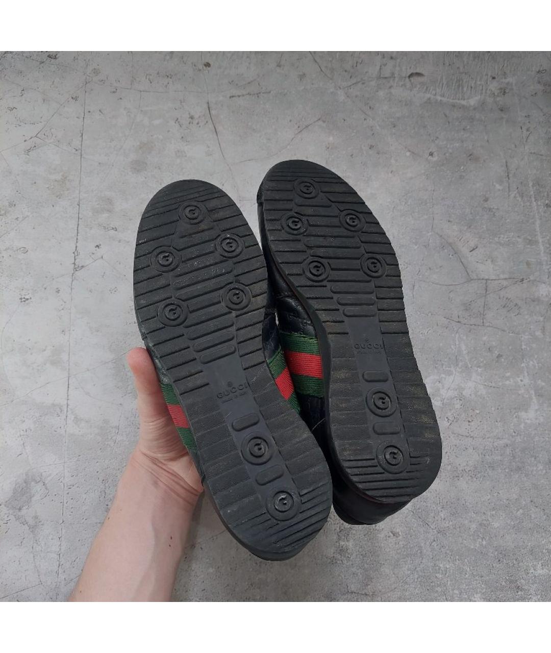 GUCCI Черные кожаные низкие кроссовки / кеды, фото 5