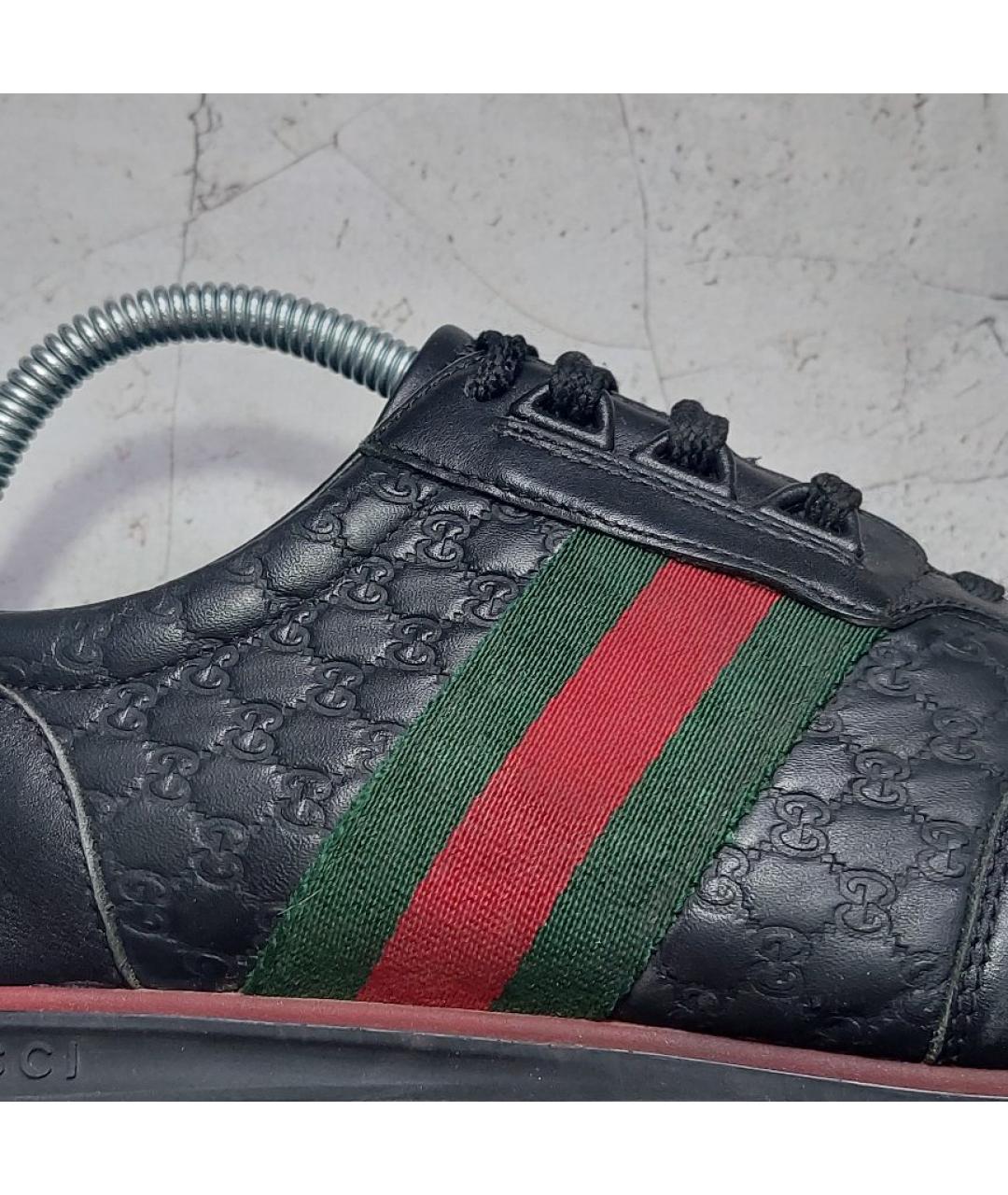 GUCCI Черные кожаные низкие кроссовки / кеды, фото 6