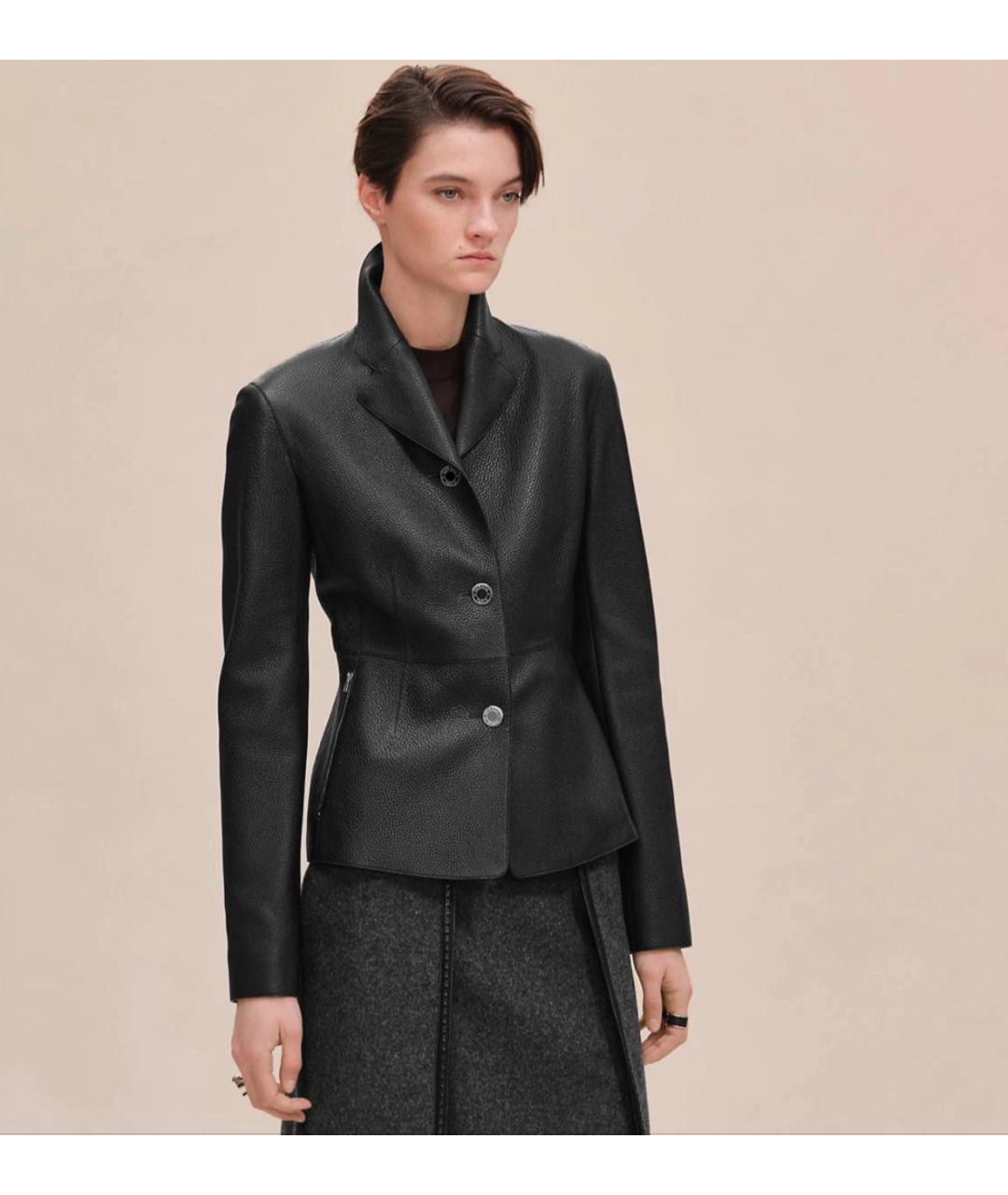 HERMES Черный кожаный жакет/пиджак, фото 3