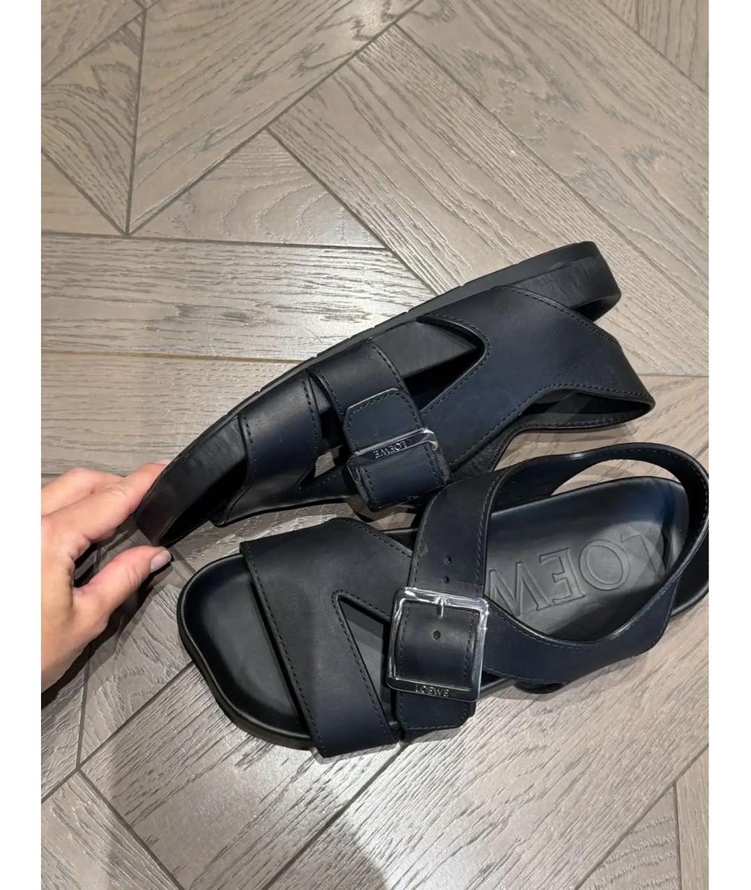 LOEWE Черные кожаные сандалии, фото 3