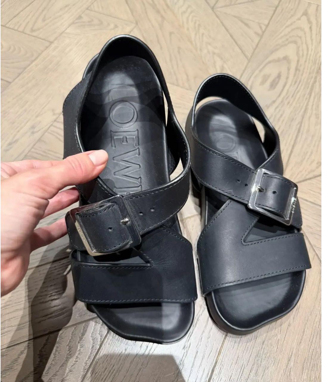 LOEWE Черные кожаные сандалии, фото 2