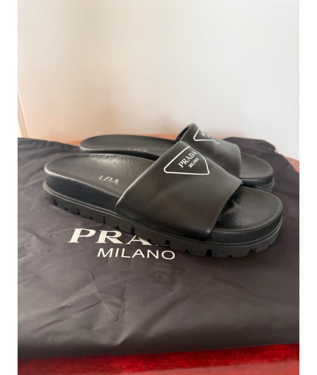 PRADA Черные кожаные шлепанцы, фото 5