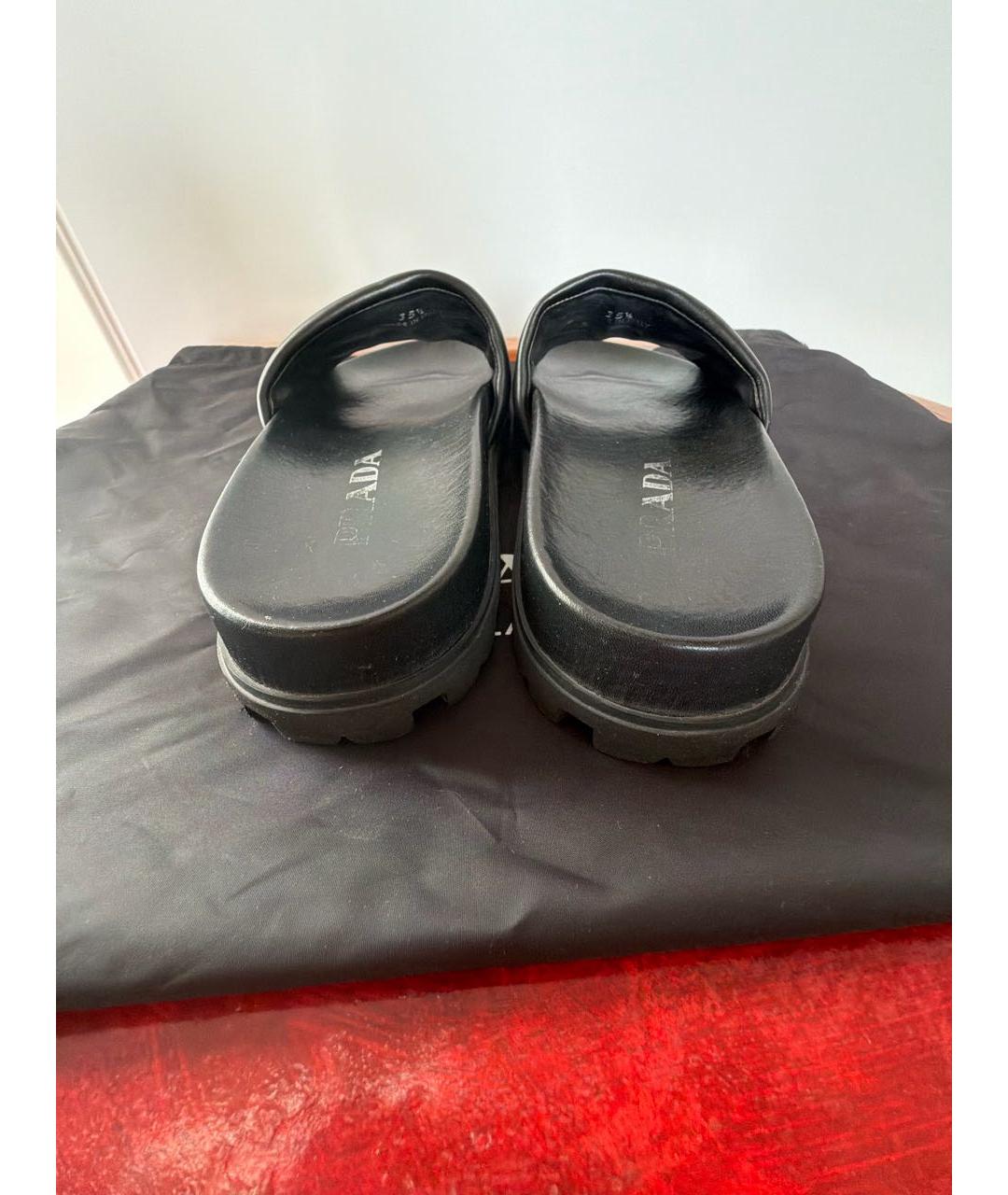 PRADA Черные кожаные шлепанцы, фото 4