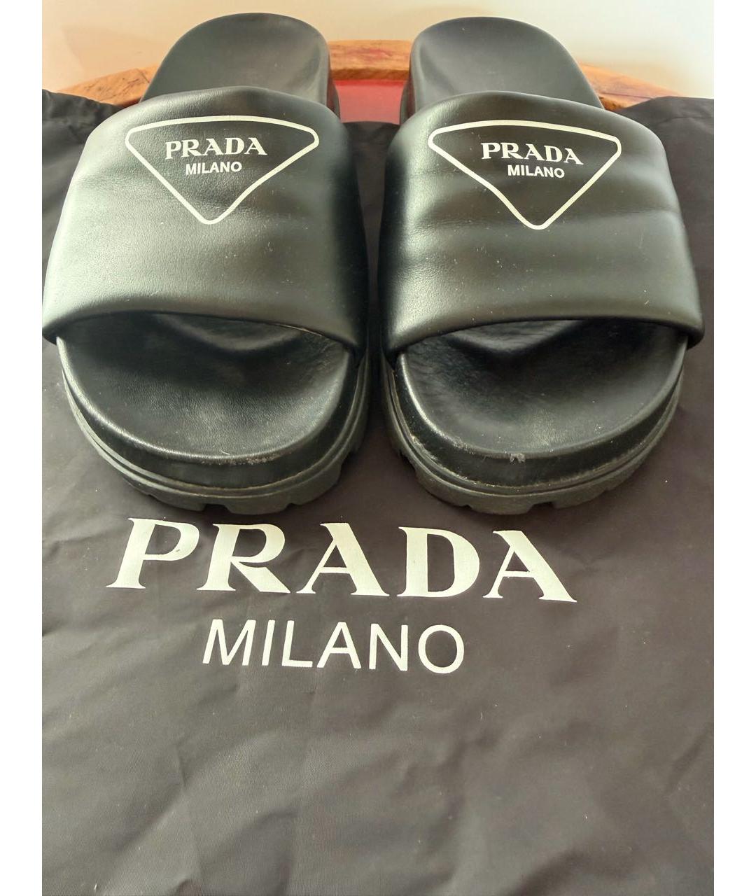 PRADA Черные кожаные шлепанцы, фото 2