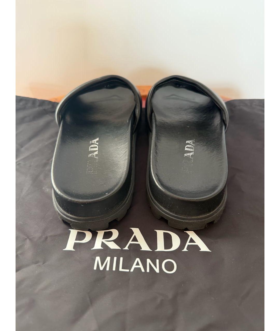 PRADA Черные кожаные шлепанцы, фото 3
