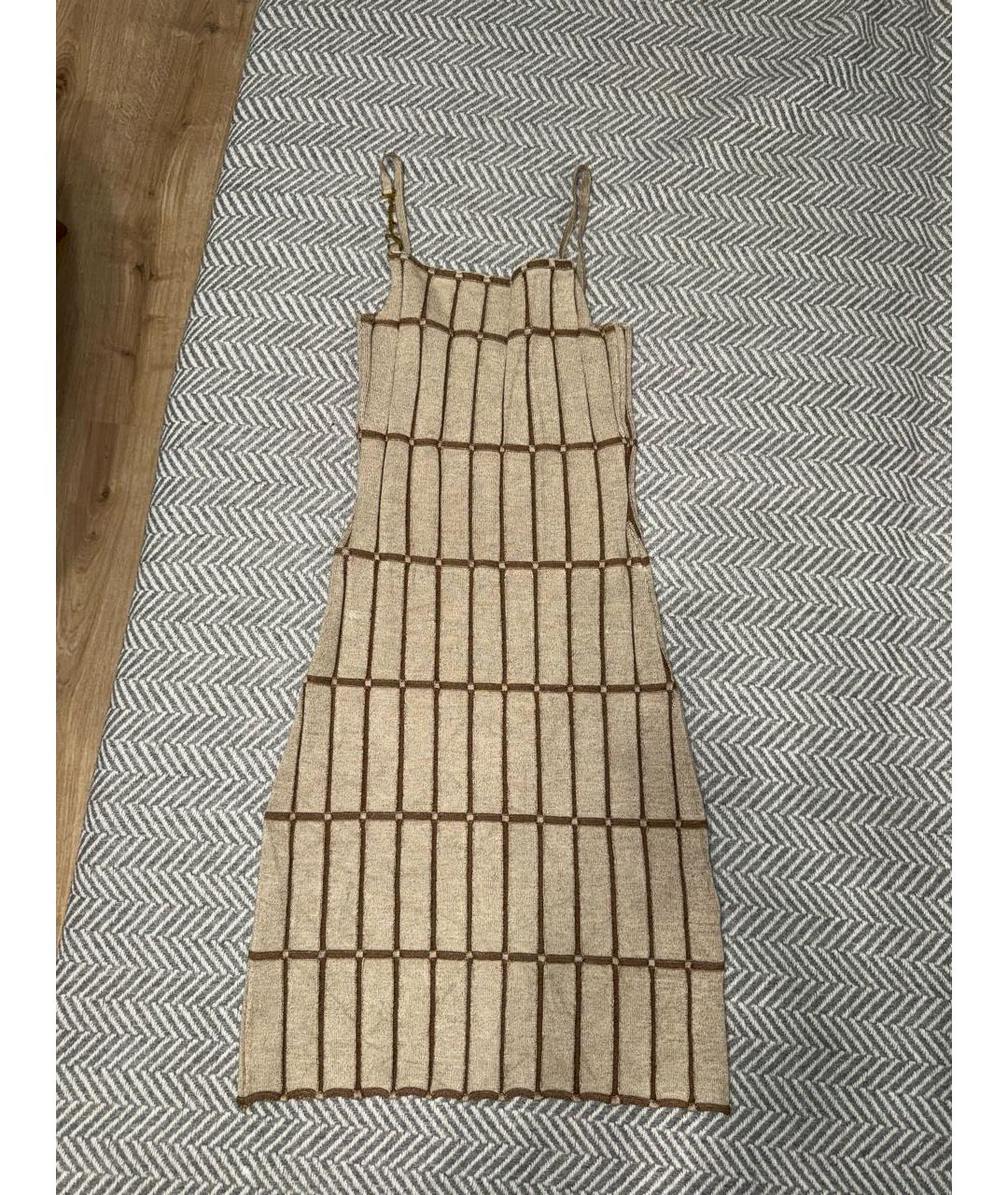 JACQUEMUS Бежевое вискозное платье, фото 5