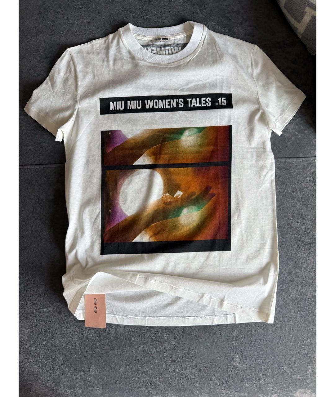 MIU MIU Белая хлопковая футболка, фото 4