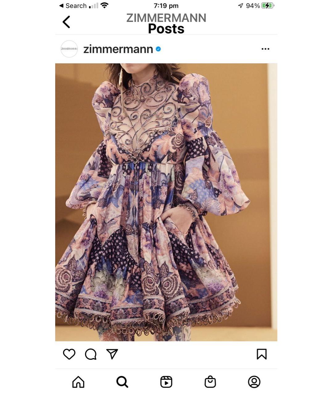 ZIMMERMANN Фиолетовое полиэстеровое коктейльное платье, фото 7