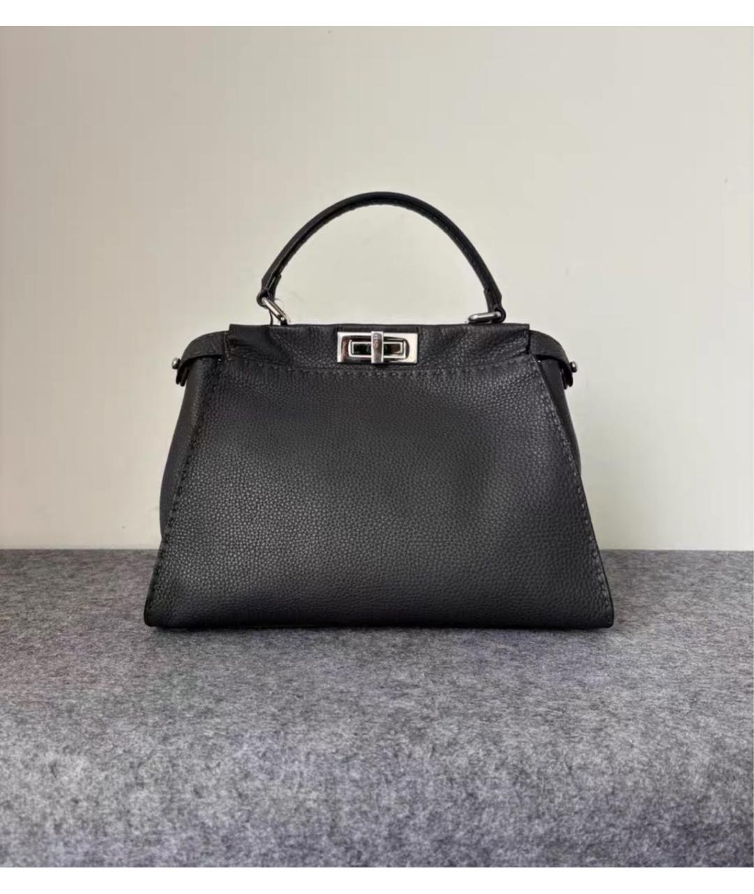 FENDI Черная кожаная сумка с короткими ручками, фото 3