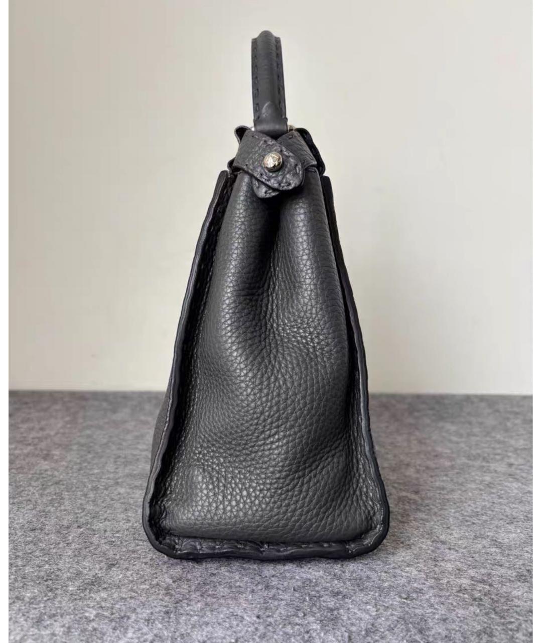 FENDI Черная кожаная сумка с короткими ручками, фото 4