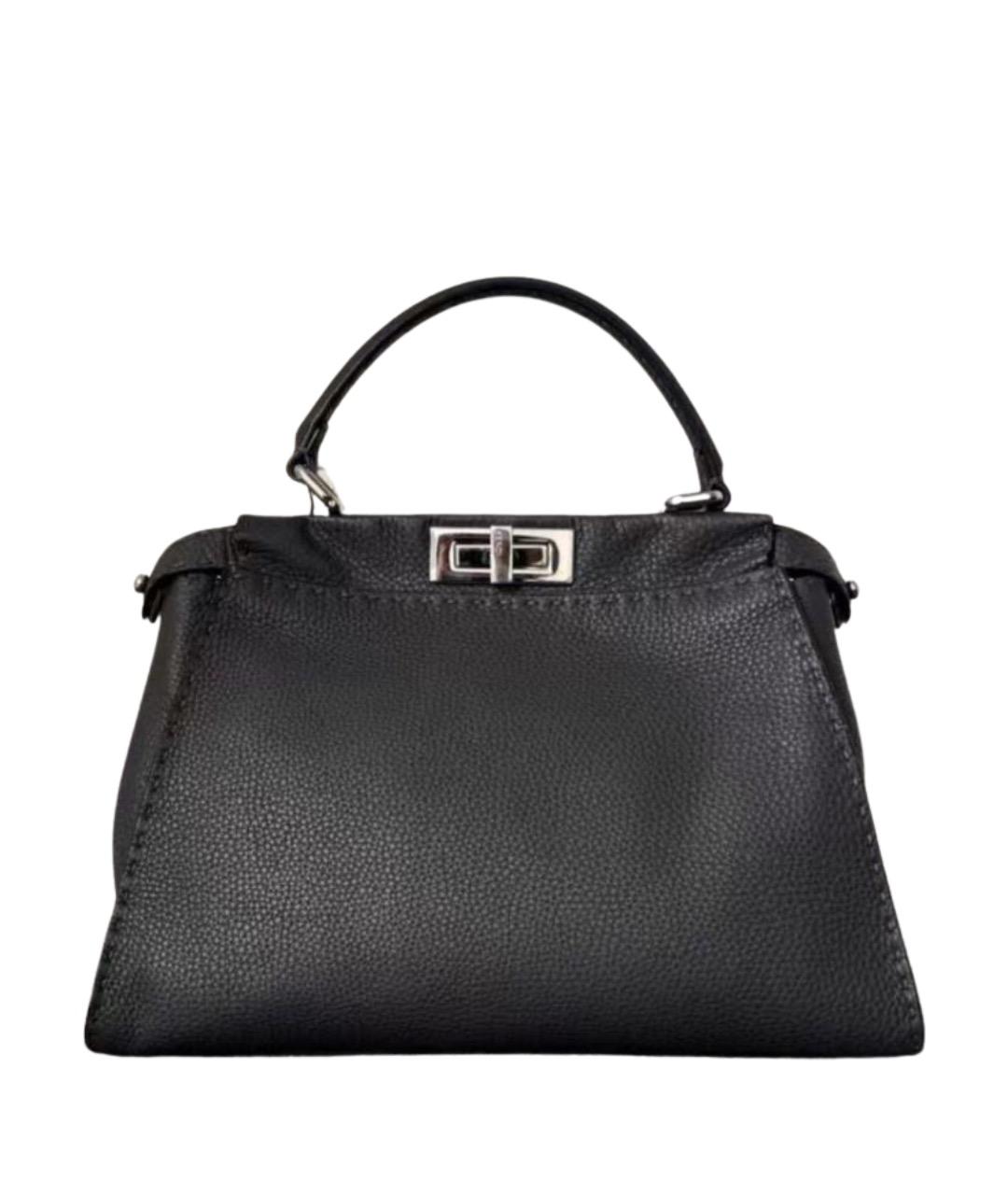 FENDI Черная кожаная сумка с короткими ручками, фото 1